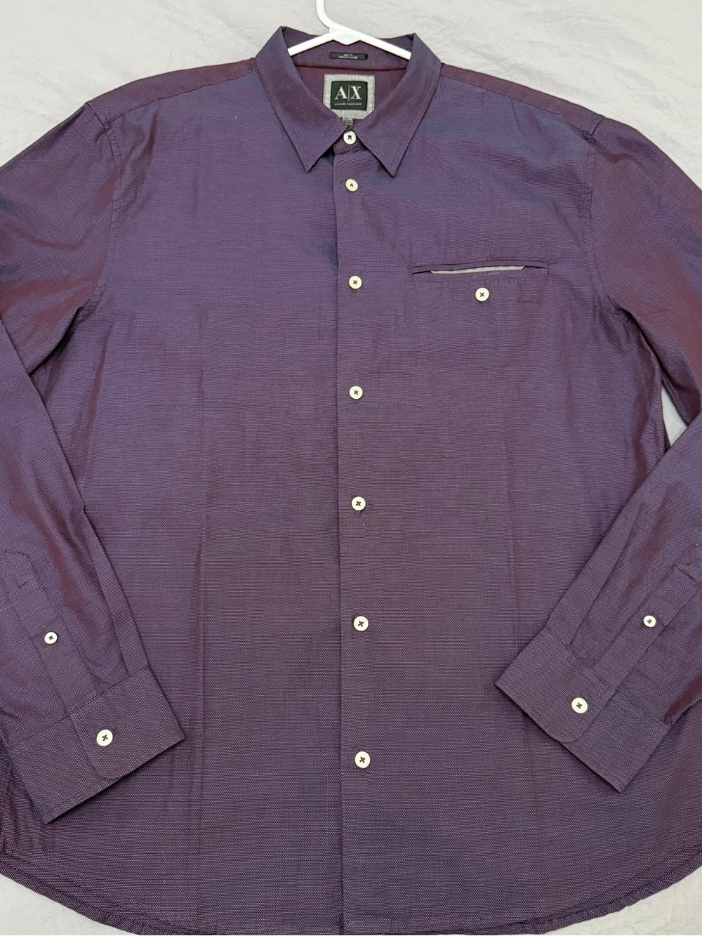 A/X Armani Exchange Men's Button-Down Slim Fit Shirt in Deep Plum Size XL